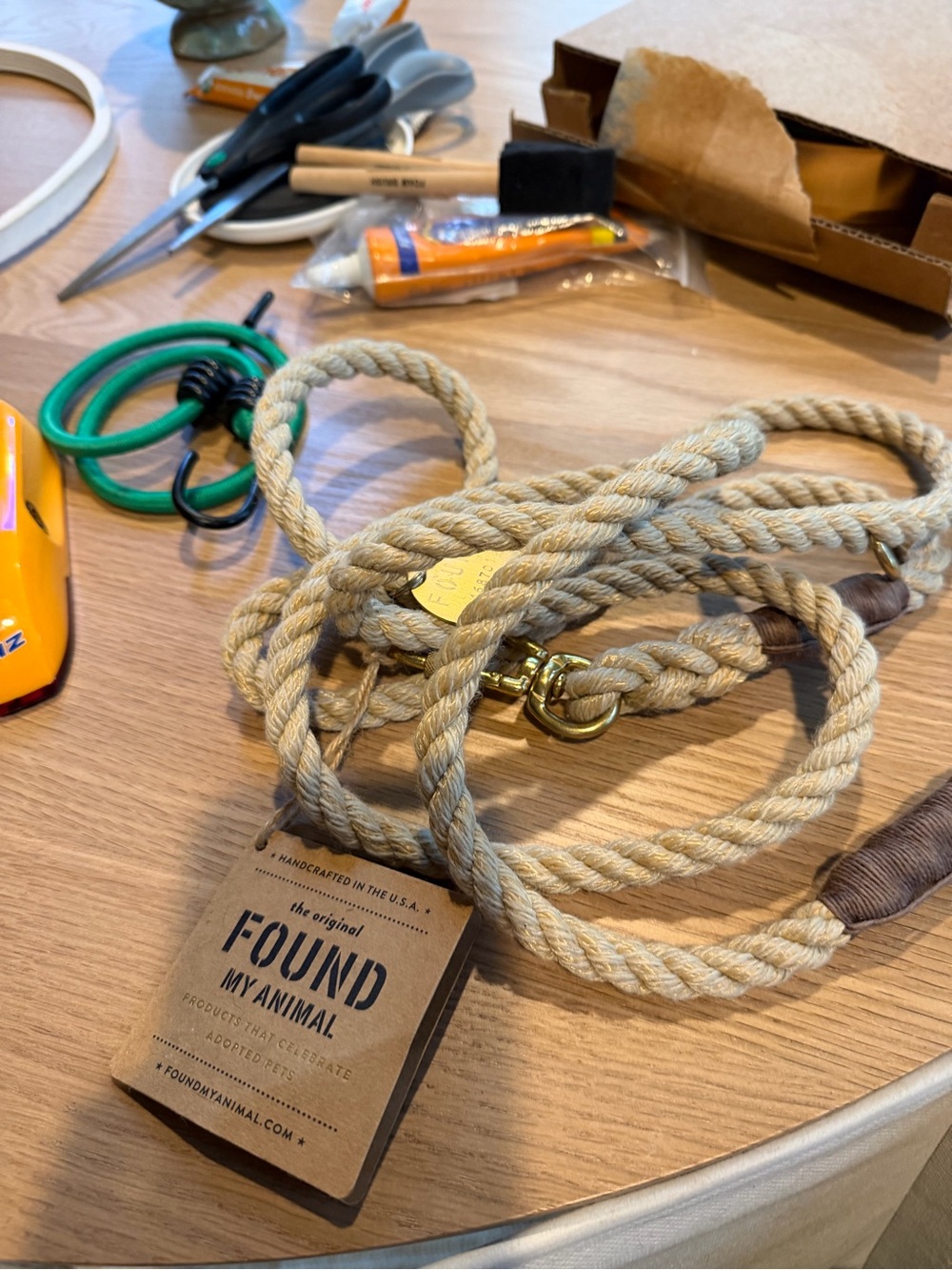 FOUND My Animal Natural Rope Dog Leash with Brass Hardware - Beige
